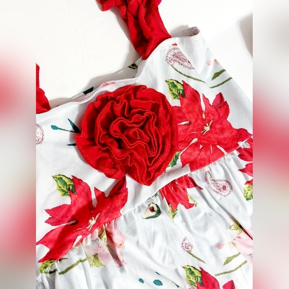 White and Red Floral Avocado Ruffle‎ Summer Outfit Girls 5-6 - Picture 3 of 5